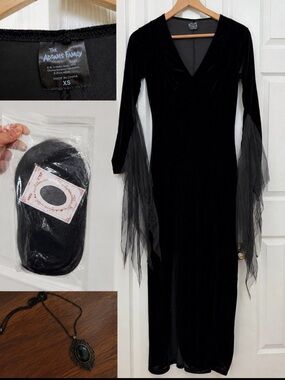 Spirit Black Velvet Maxi Dress with Sheer Draped Sleeves
